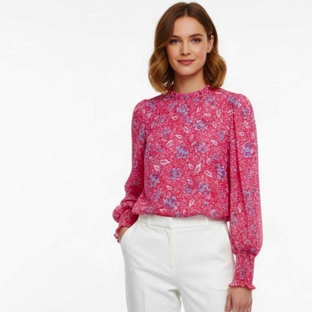 Joie Paisley Mock Nevk Blouse Red M
